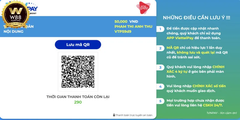 Một số vấn đề cần lưu ý khi thanh toán qua ví điện tử W88