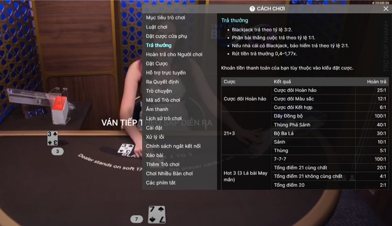 Blackjack livestream W88